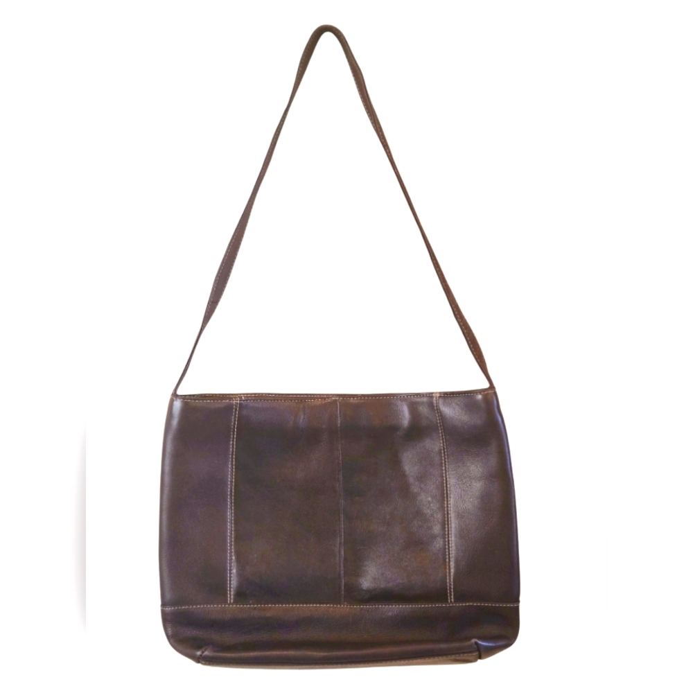 Le Donne dark brown Leather Shoulder Bag with zipper closer and inner pockets.